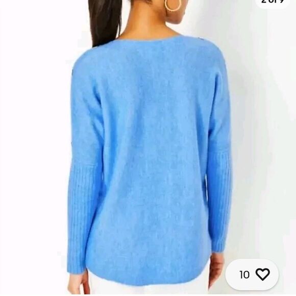 LILLY PULITZER ARNA ABACO BLUE HEATHERED POPOVER PULLOVER TUNIC SWEATER - Picture 8 of 8